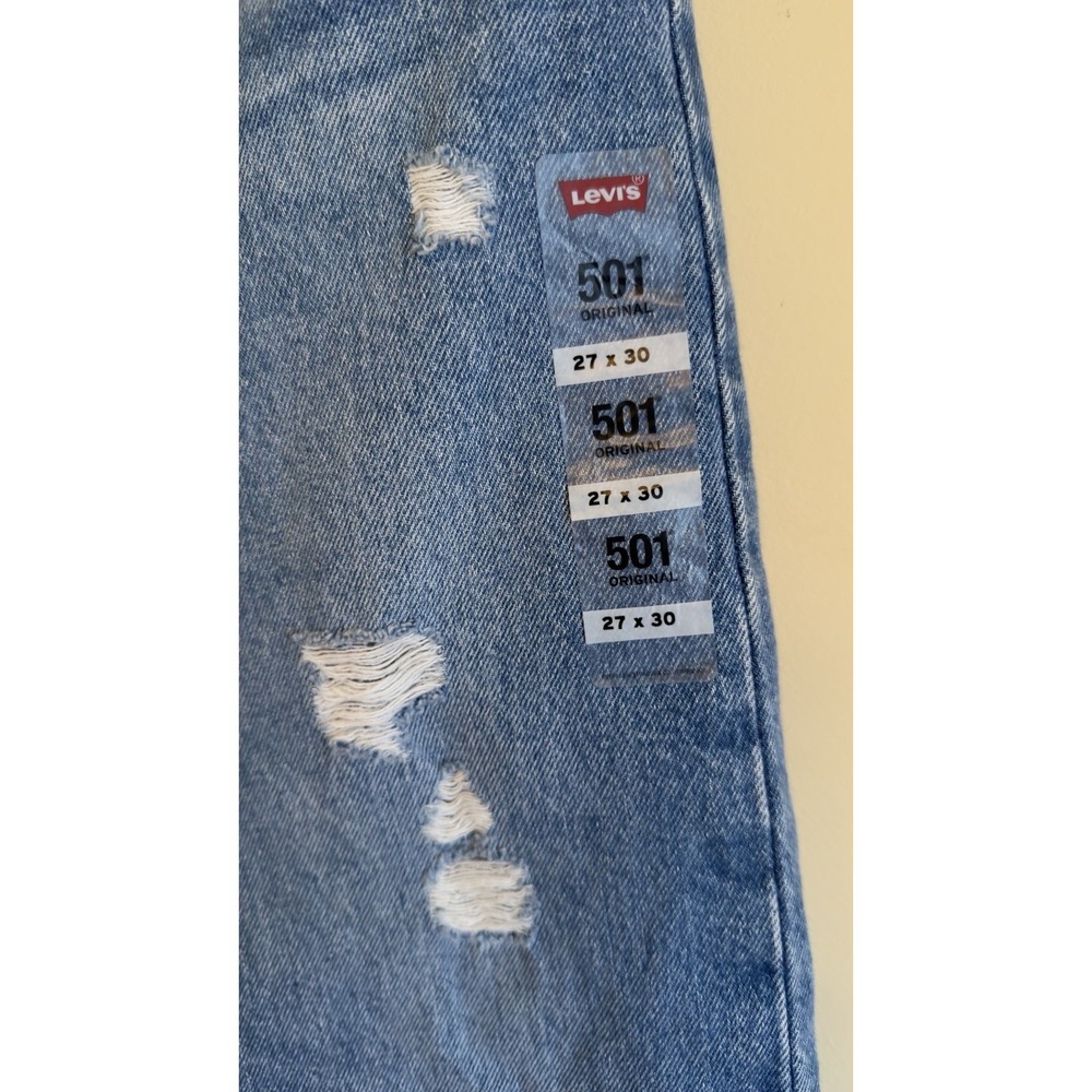 Levi's 501 Original Distressed Medium Wash Button Fly Straight Leg Jeans 27x30 - Picture 3 of 8